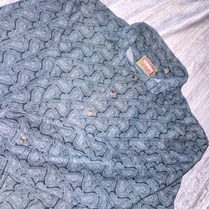 Wrangler Hero Mens  Blue Paisley Suede Soft Button Down‎ Long Sleeve Shirt Large